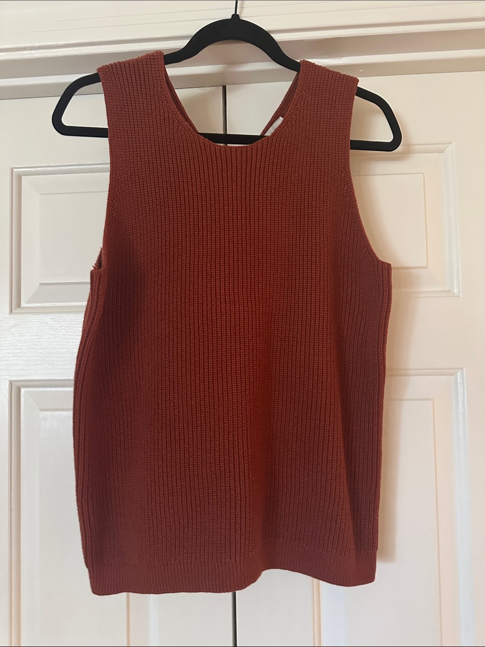 LOFT Ribbed Sleeveless Sweater Tunic in Rust